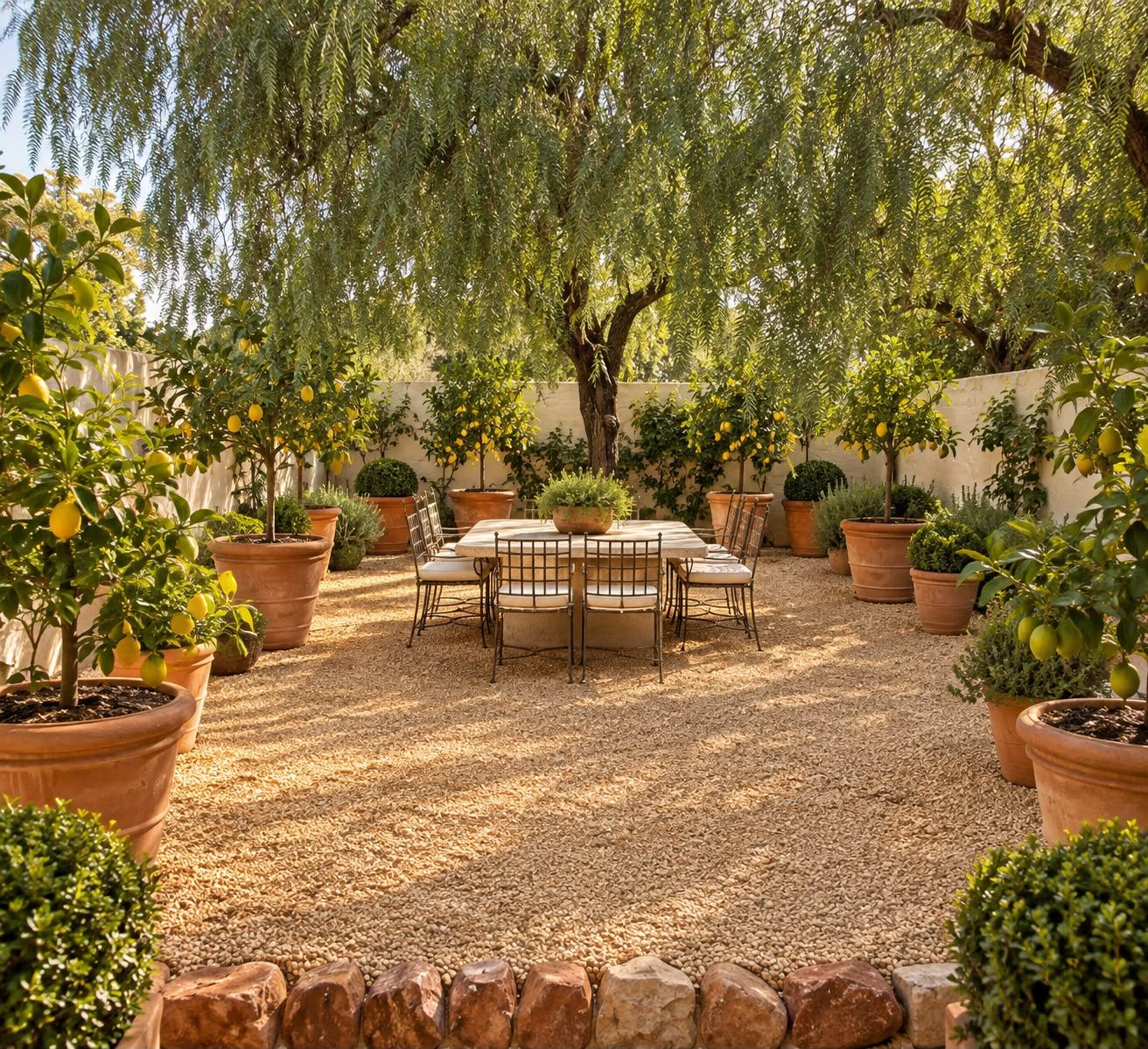 Lemon trees in the Victoria Cottage courtyard, Domaine du Cap